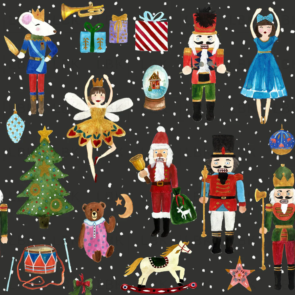 The Nutcracker on Charcoal Black Snowfall