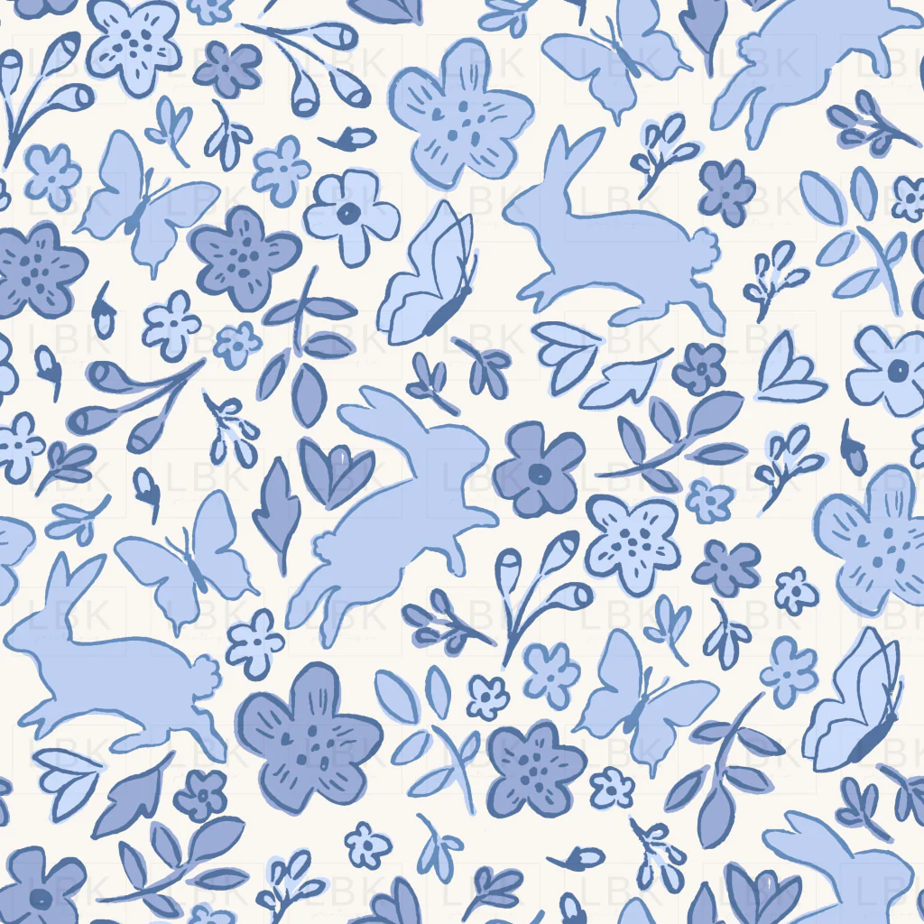 Tossed Bunny Floral Blues-01