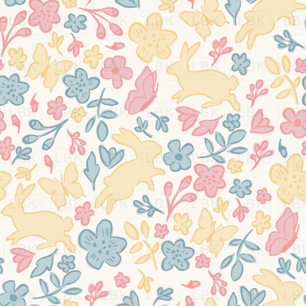 Tossed Bunny Floral Yellow Pink Blue-01