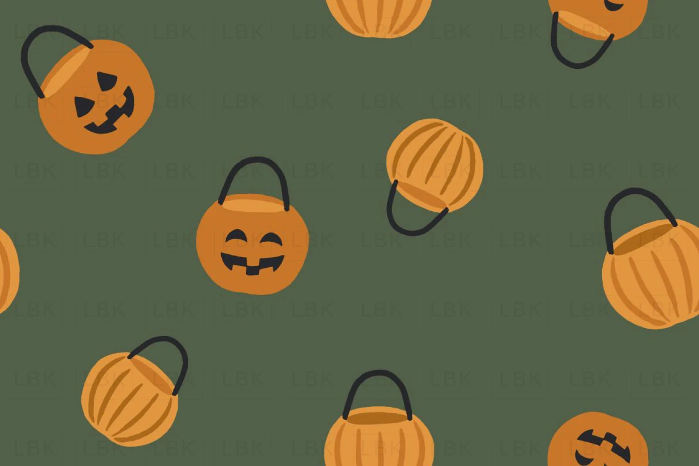 Tossed Pumpkin Trick or Treat Baskets on Green