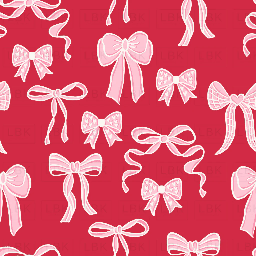Valentine Bows Pink and White on Red