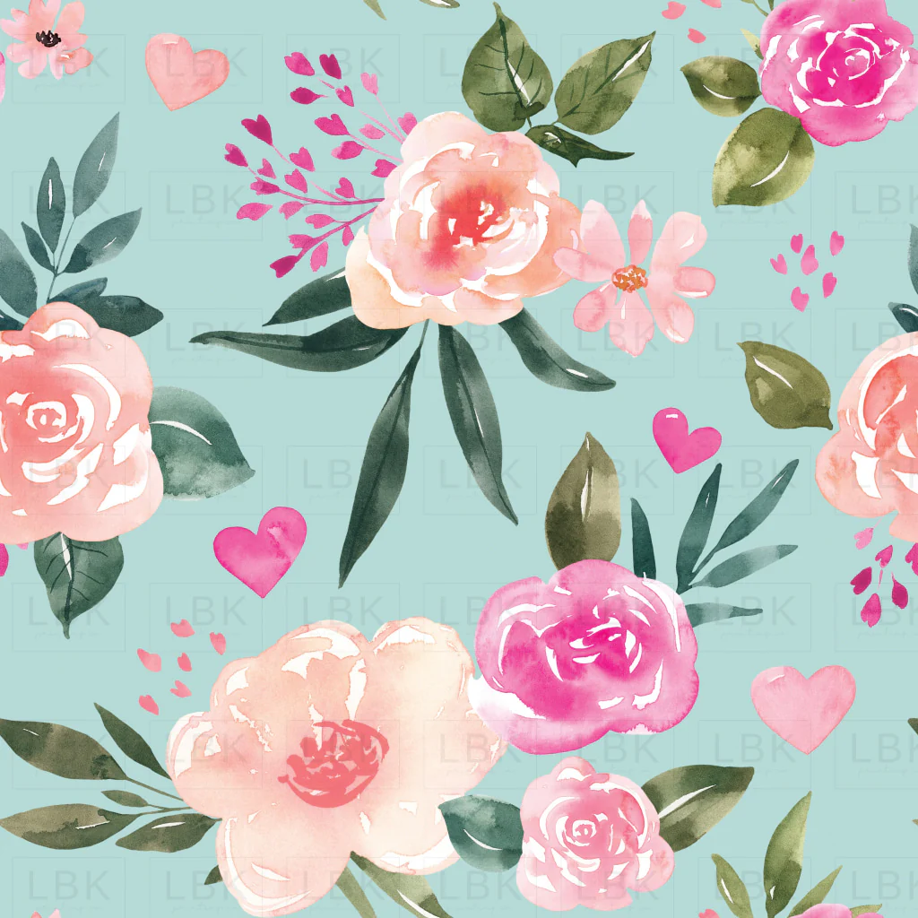 Valentines Watercolor Floral on Blue