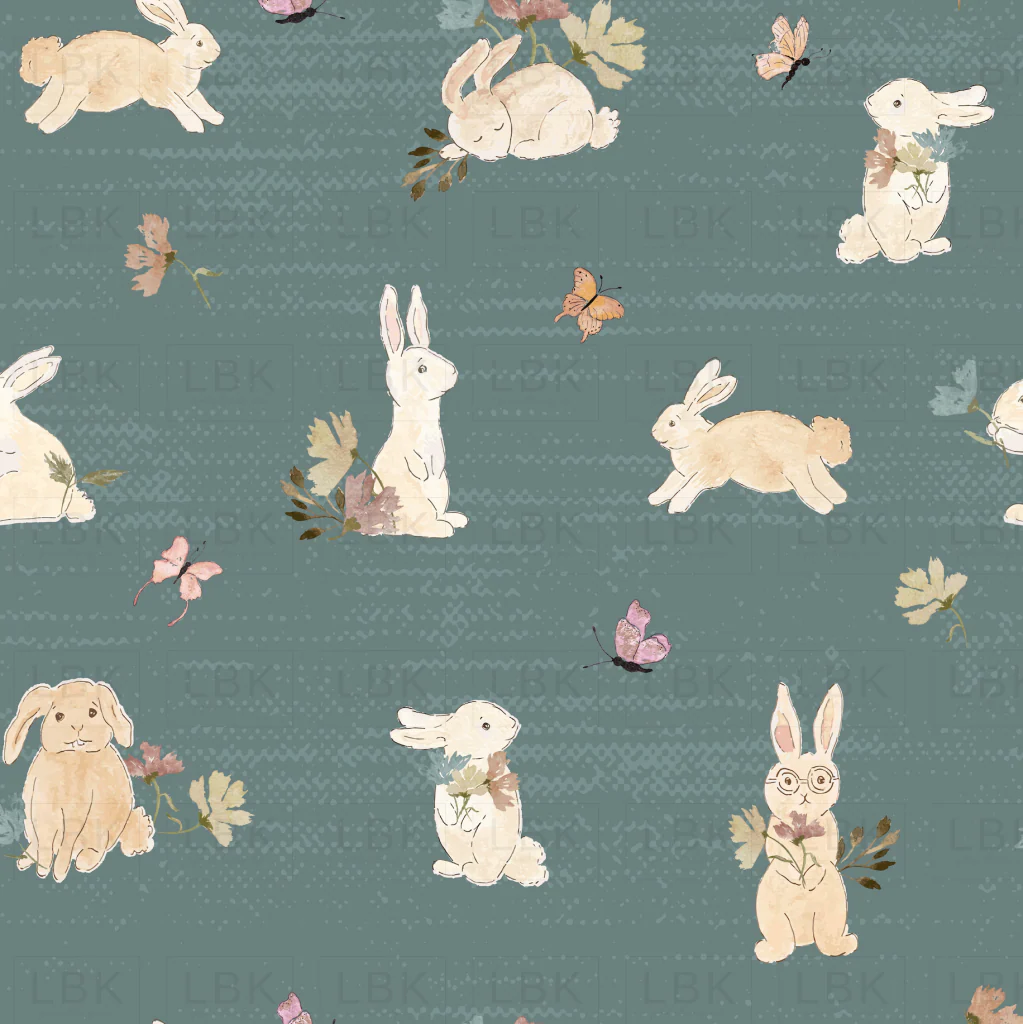VINTAGE BUNNIES IN TEAL
