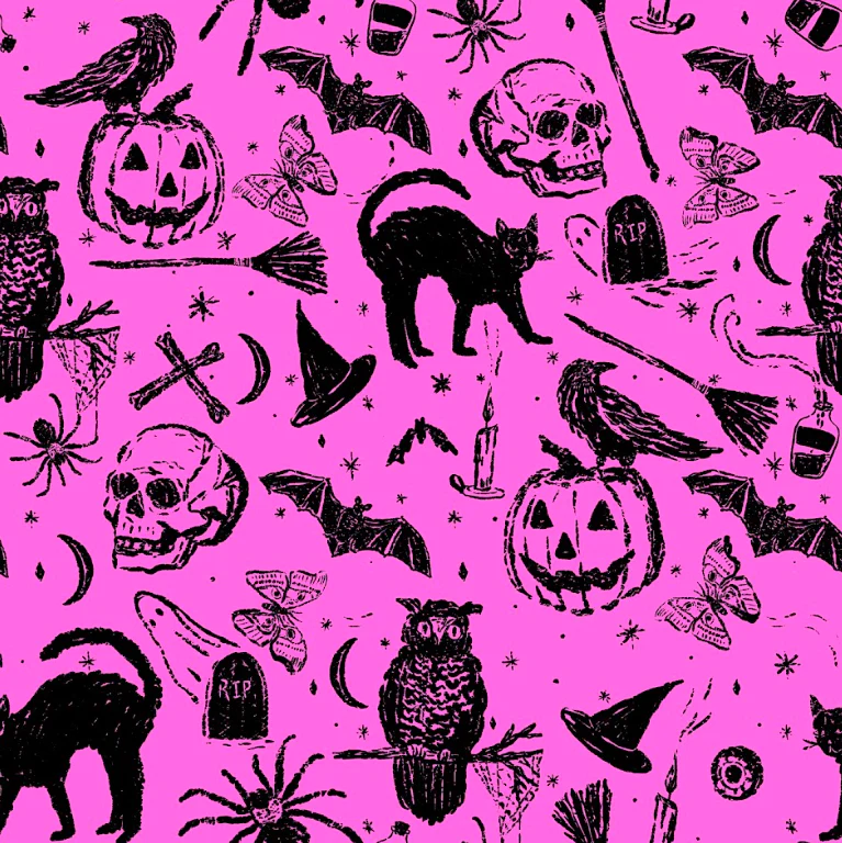 Vintage Halloween sketch pink