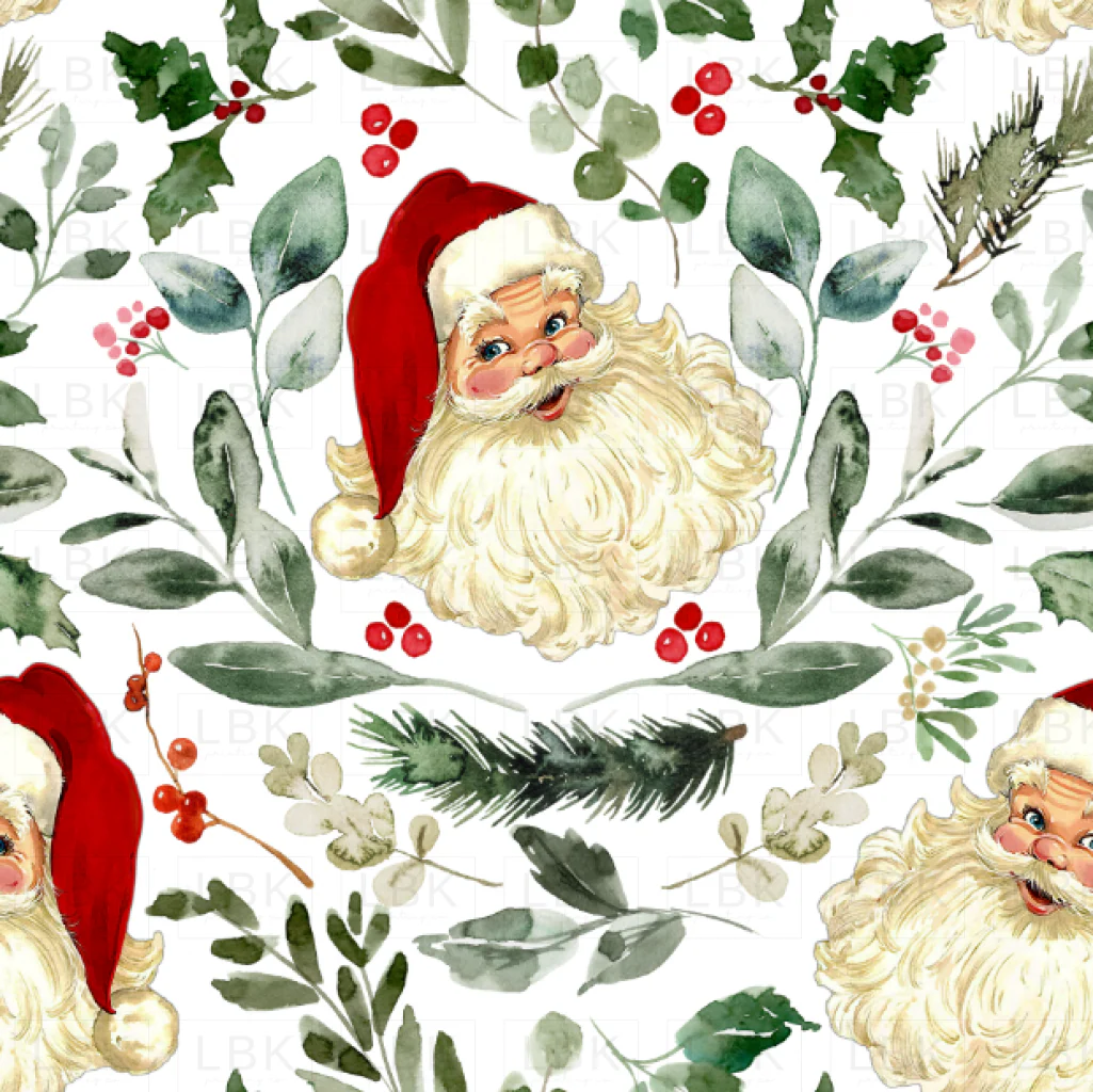 Vintage Santa and Christmas Greenery Damask Style