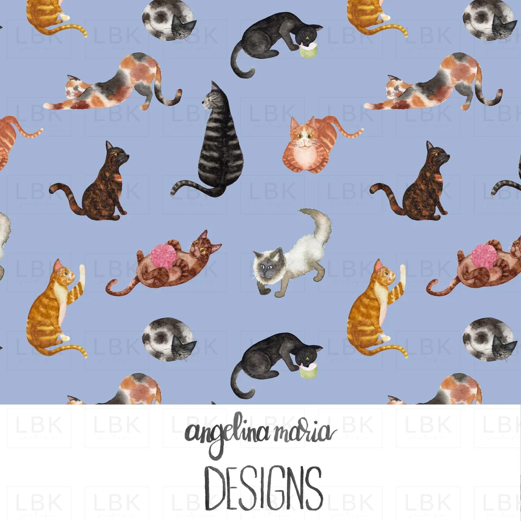 Watercolor Cats in Cerulean Frost