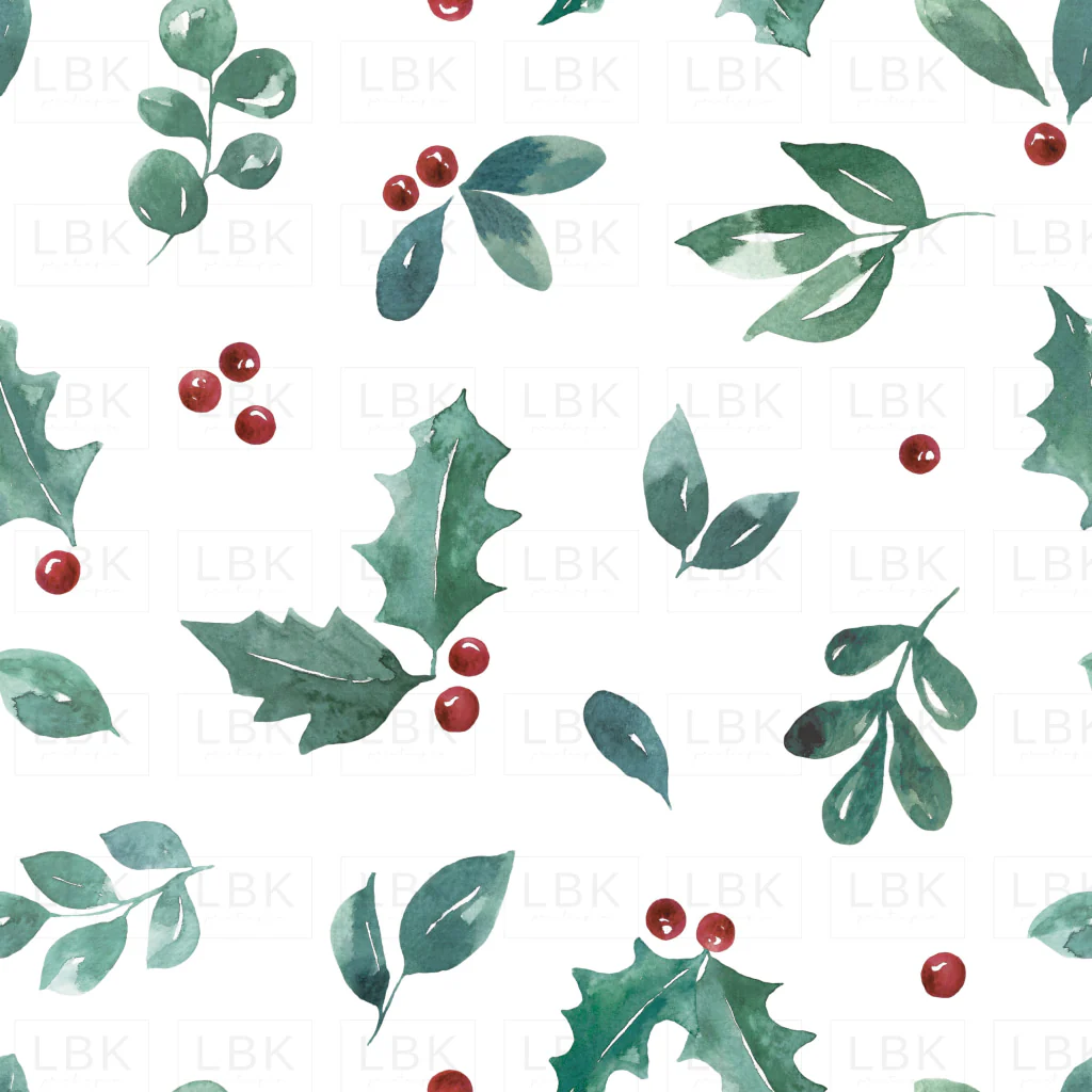 Watercolor Christmas Greenery with Holly Berries