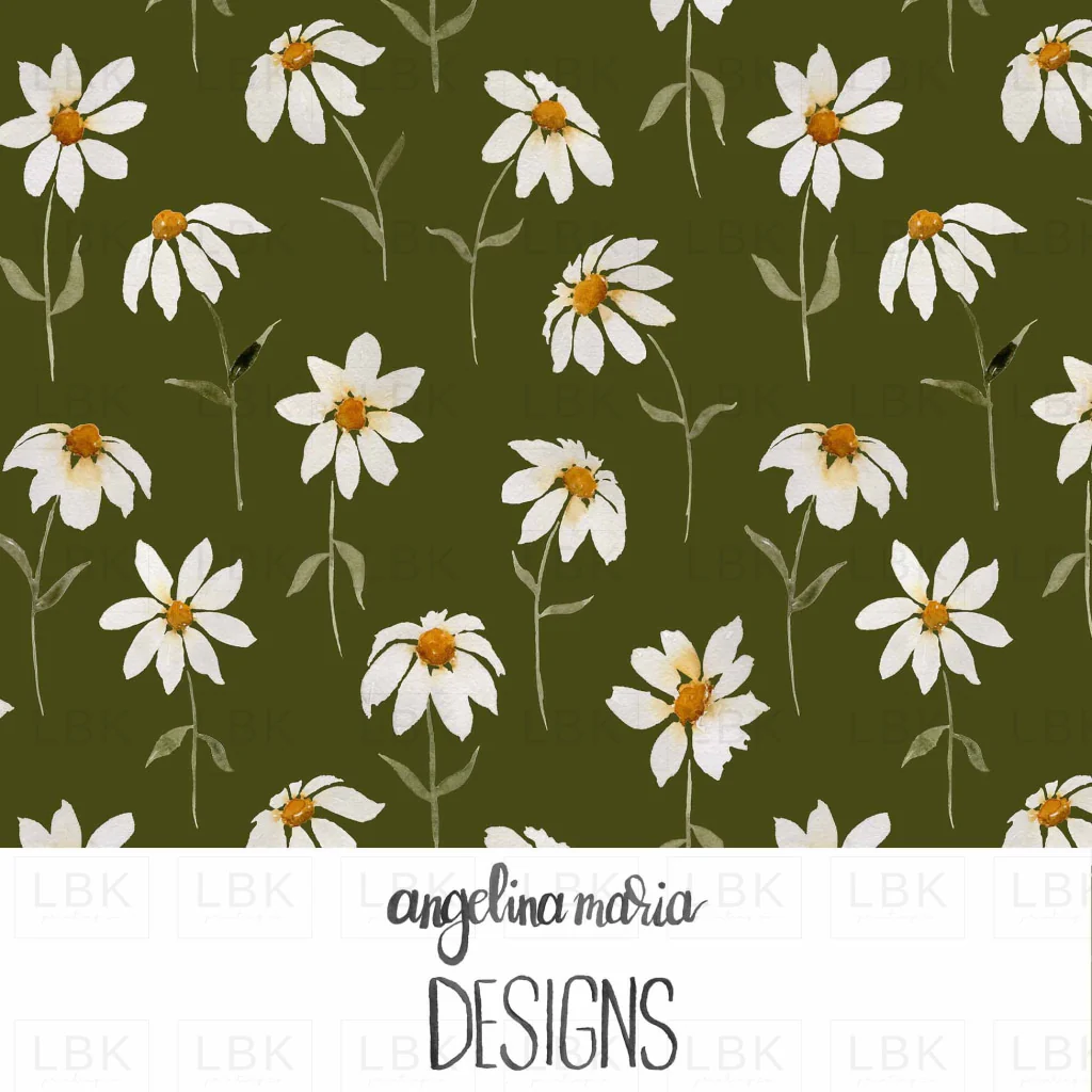 watercolor daisies on olive