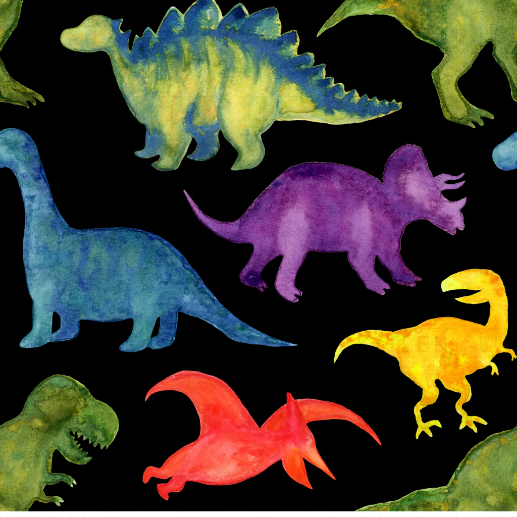 Watercolor Dinosaurs on black