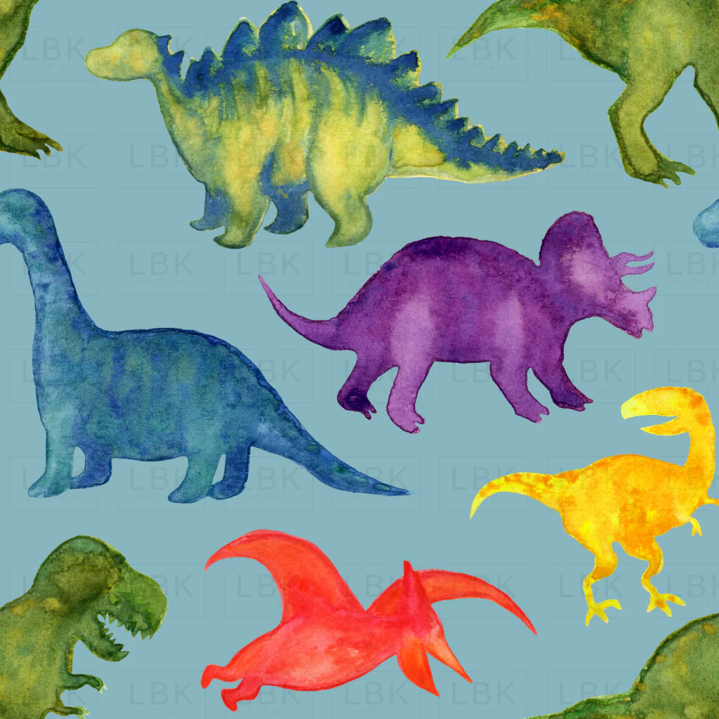 Watercolor Dinosaurs on blue