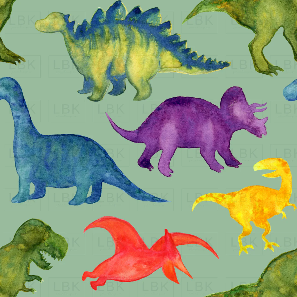 Watercolor Dinosaurs on sage