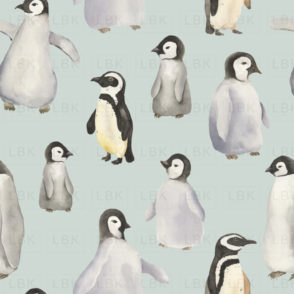 Watercolor Penguins on Sea Mist