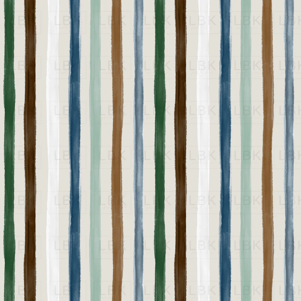 Watercolor Winter Floral Blue Stripes