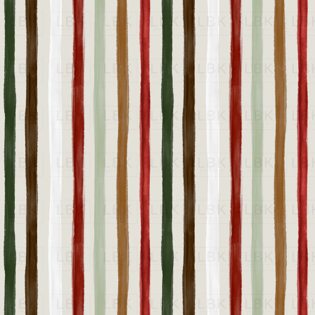 Watercolor Winter Floral Red Stripes