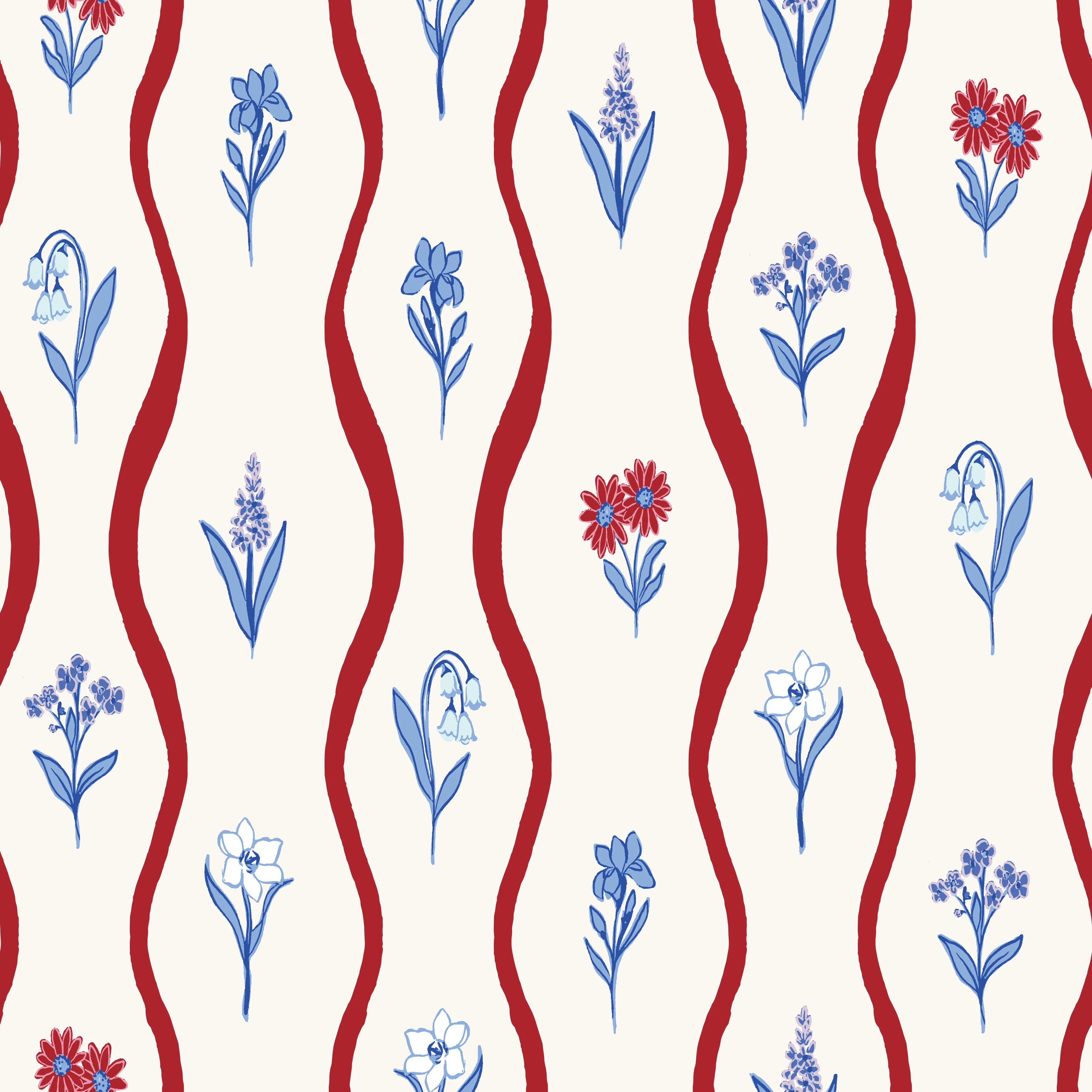 Wavy Vertical Stripe Floral RWB