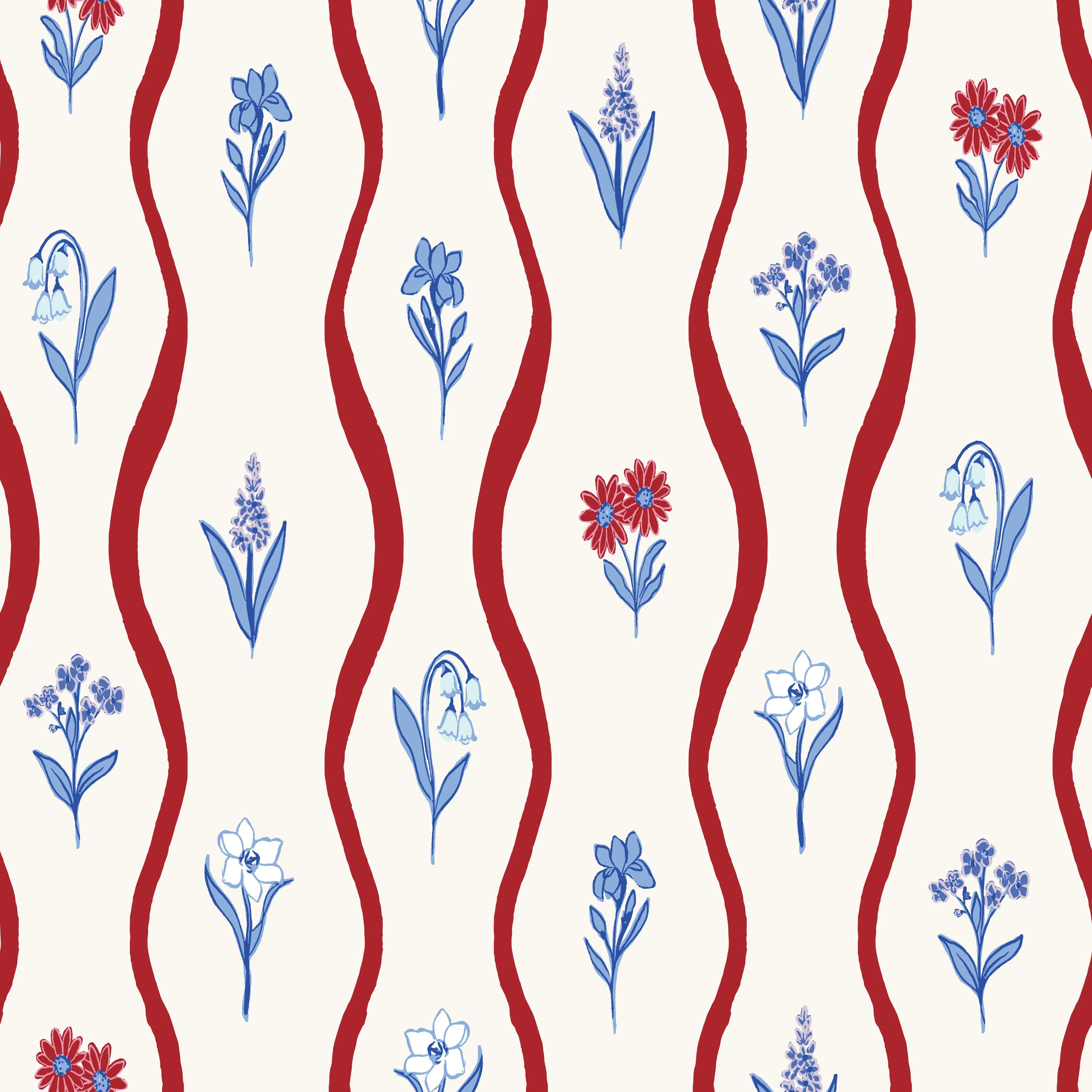 Wavy Vertical Stripe Floral RWB
