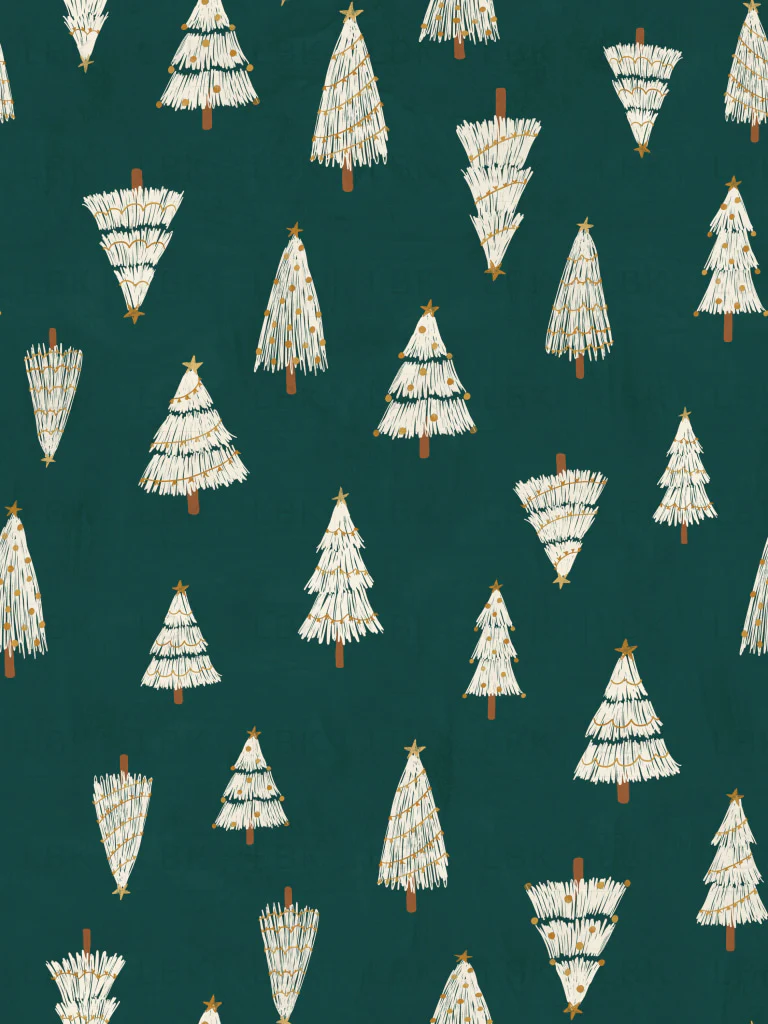 White Christmas trees on Emerald Green