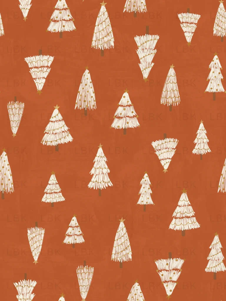 White Christmas trees on Rust Red