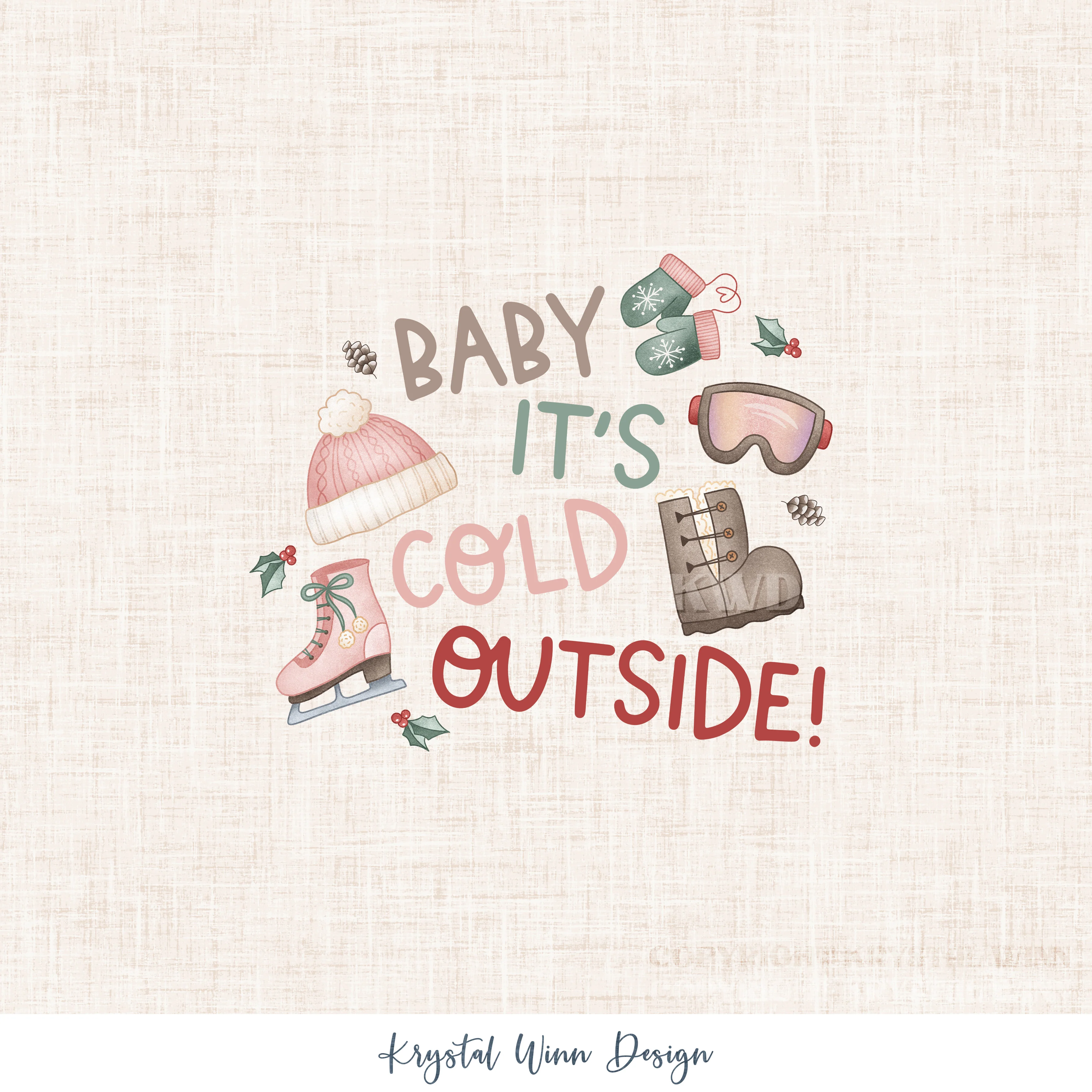 Winter Wonderland Panel- Baby Its Cold Outside Pink