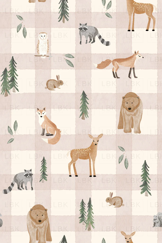 woodland animal friends gingham- blush pink