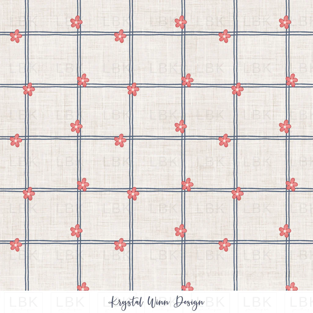 Yankee Doodle Flower Plaid White